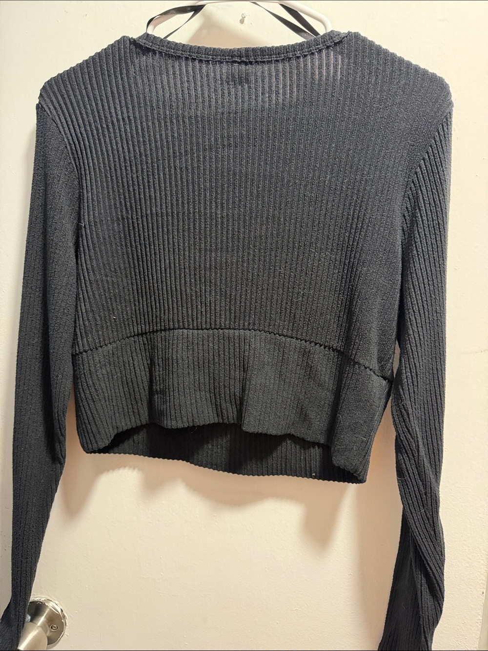 wild fable Black Ribbed Wrap-Front Long Sleeve Crop Top - Picture 3 of 3